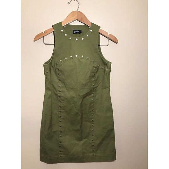 Kate Spade Saturday Sleeveless Mini Shift Dress Silver Grommet Sz 0 Army Green - Picture 2 of 6